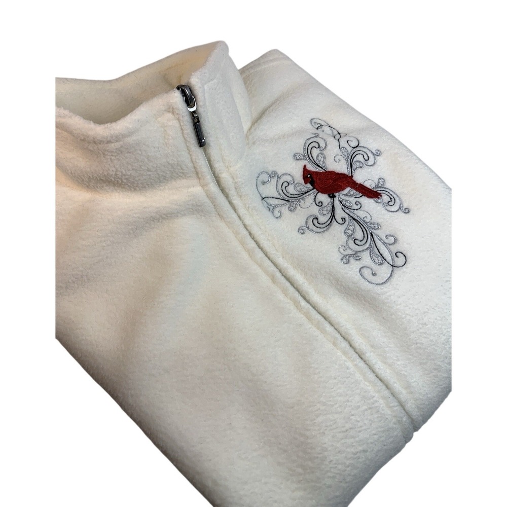 Northern Reflections Cardinal Fleece Vest Women's L Ivory Holiday Christmas Cozy